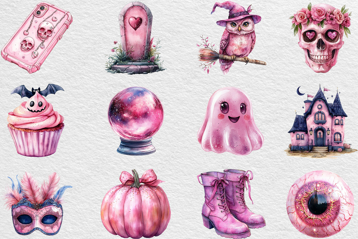 Pink Glitter Halloween Clipart, an Illustration by Black Bird Studio (Photo 5 of 6)