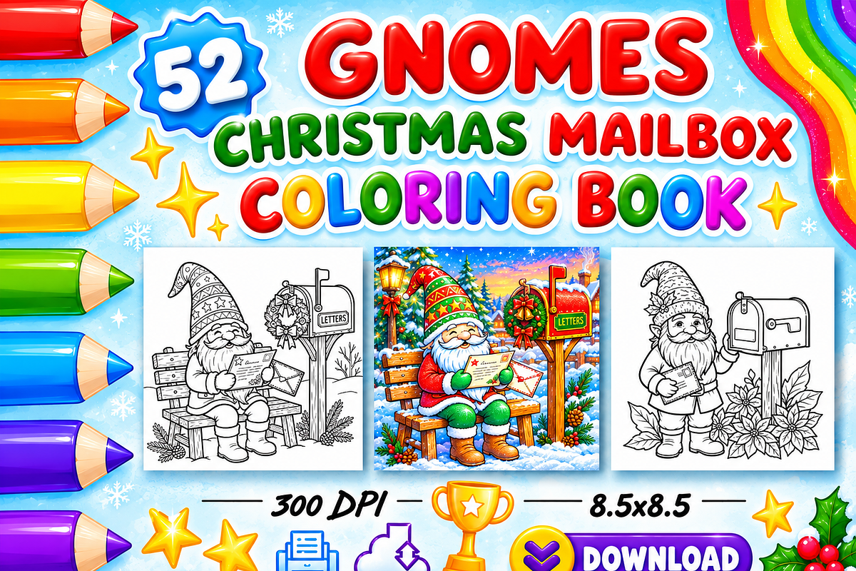 Gnomes Christmas Mailbox Coloring, a Seasonal Illustration by Design Zone (Photo 1 of 5)