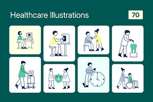 70 Healthcare Illustrations, a Healthcare Illustration by Prosymbols