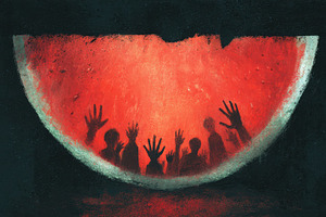 Eerie scene of hands in a watermelon, a Photo by Beautiful things