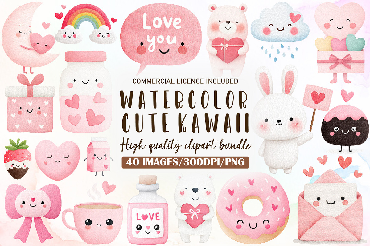Cute Valentine Clipart - Kawaii Clip, an Illustration by Sublimation Artist (Photo 1 of 6)