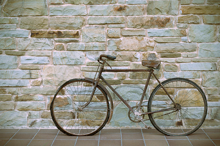 Antique or retro oxidized bicycle containing bike, bicycle, and outdoor