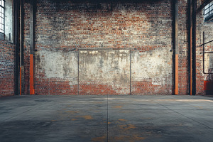 Empty old warehouse with brick walls, a Photo by Pavel_design