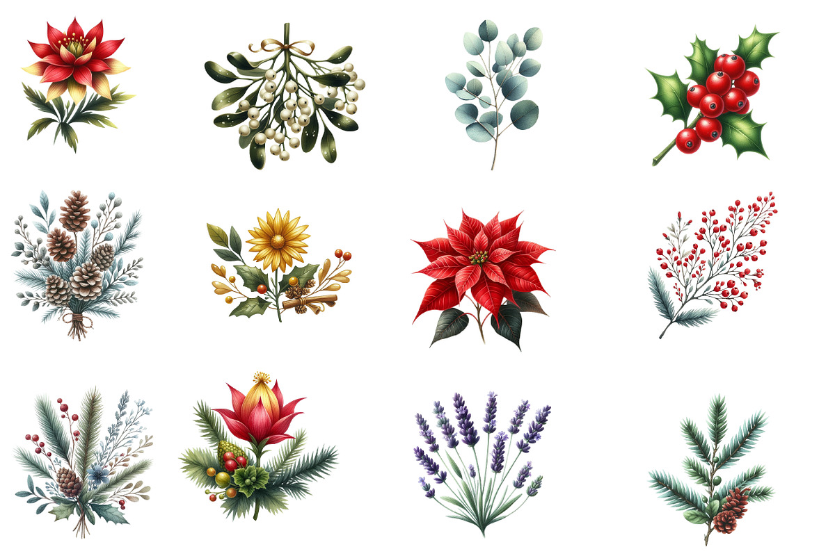 Christmas Wildflowers Clipart, an Illustration by Designworld (Photo 4 of 6)