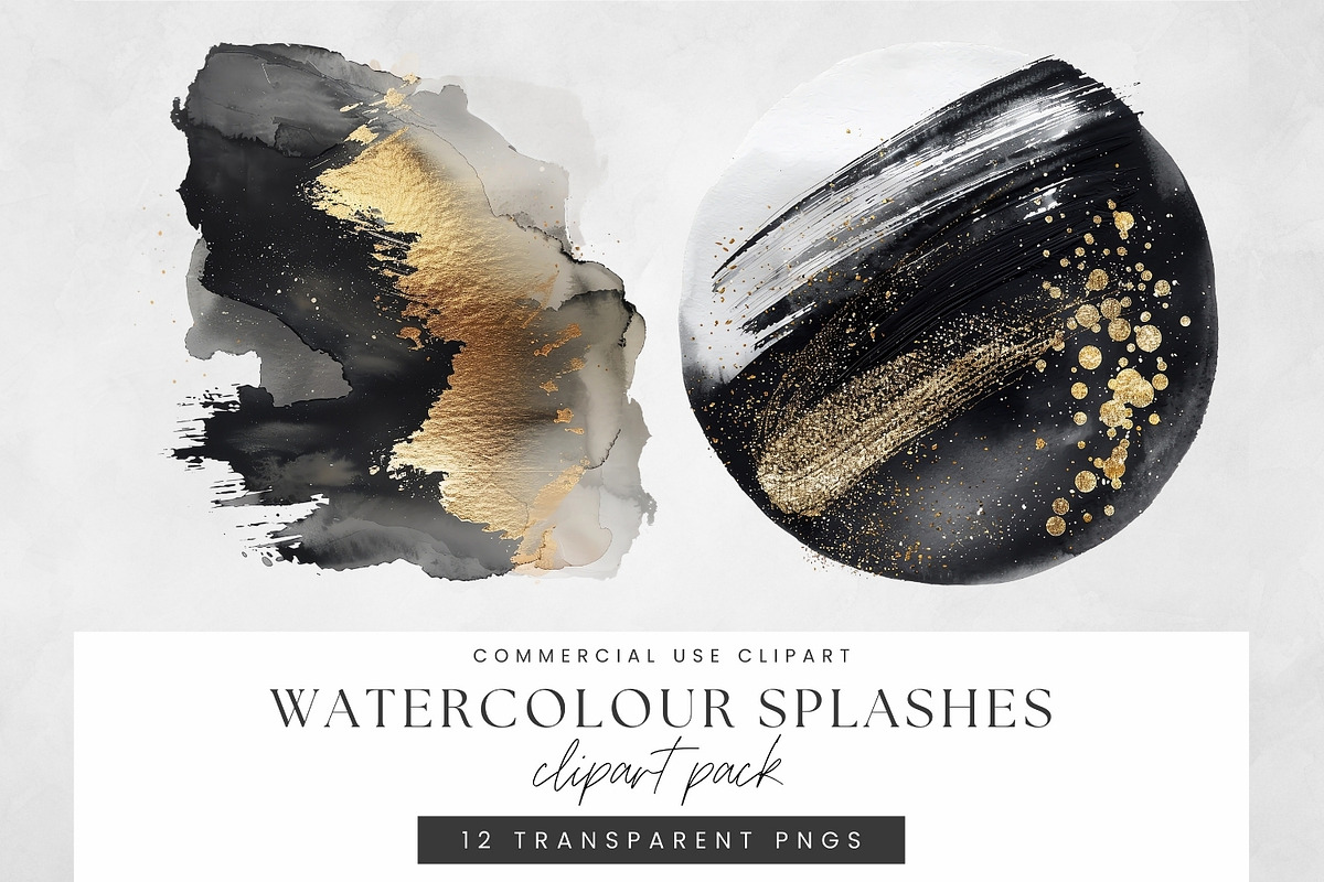 Black and Gold Watercolor Washes PNG, a Decorative Illustration by illuztrate (Photo 7 of 7)