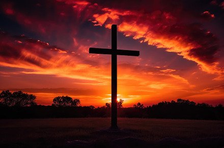 The cross with the sun behind, landscape. Generative AI, a Wallpaper Photo by designvectx