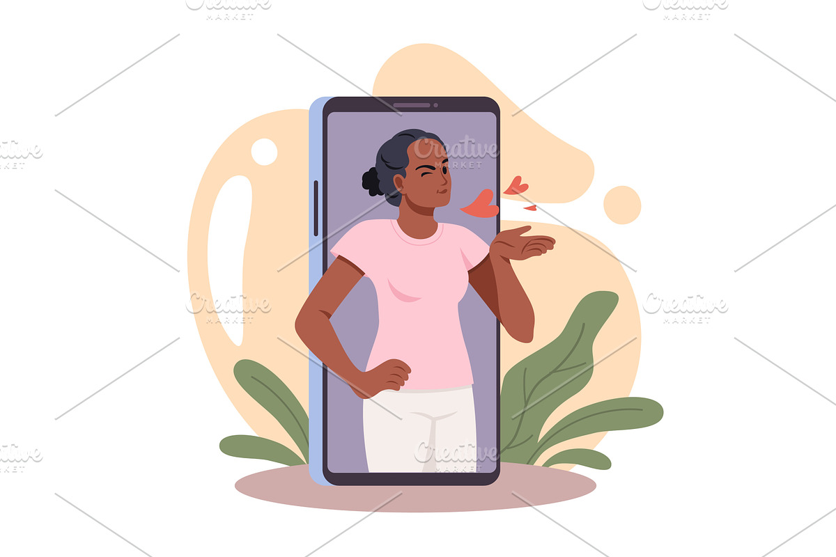 Approval on social media. Woman, a Technology Illustration by YummyBuum