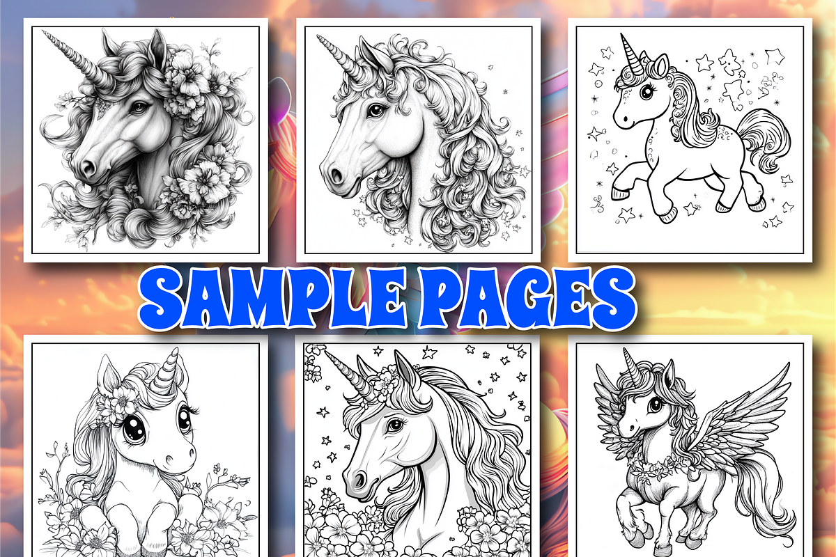60 Unicorn Adult coloring Pages, an Animal Illustration by Design Zone