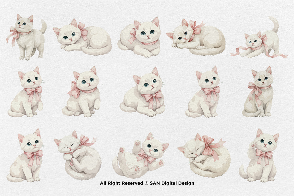 15 Bundle Watercolor Girl Cat Pink, an Animal Illustration by Morspective (Photo 8 of 8)