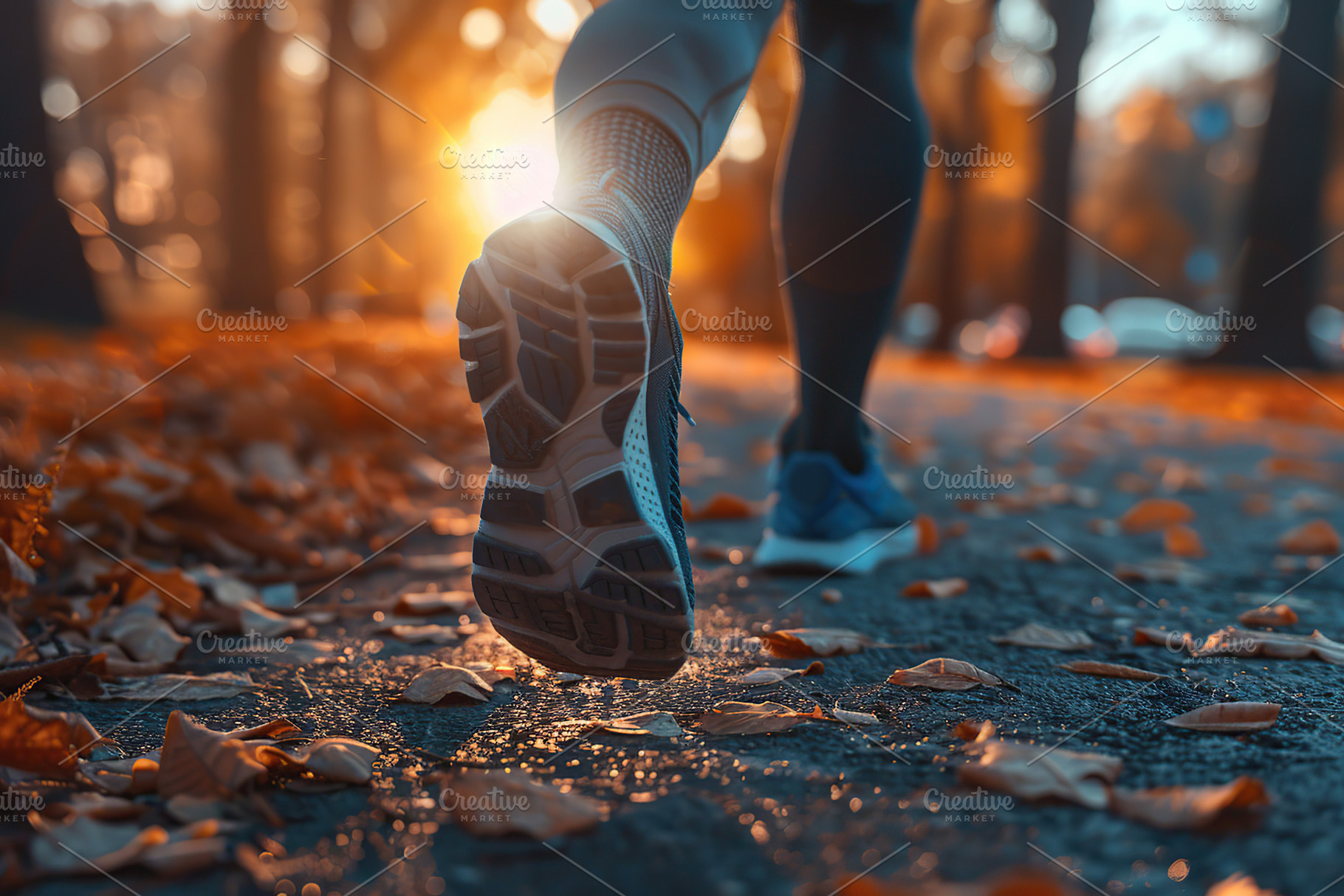 Male feet running in sport shoes on park path, a Photo by AlyaAnd