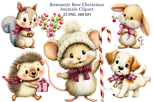 Romantic Bow Christmas Animals Art