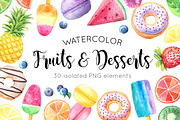 Watercolor Fruits&Desserts Set, a Decorative Illustration by LarysaZabrotskaya (Thumbnail 1 of 5)