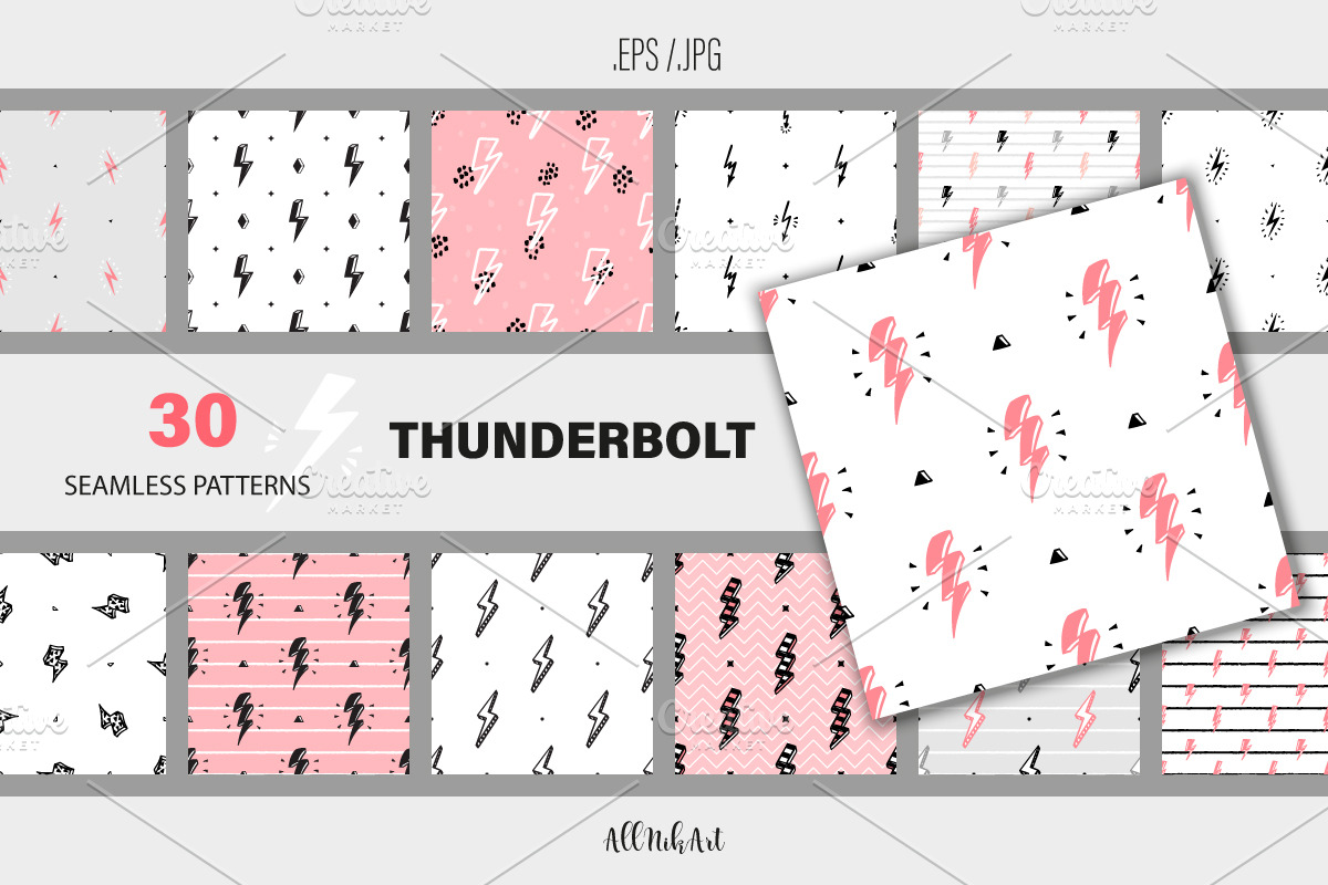 Thunderbolt Seamless Patterns, a Pattern Graphic by AllNikArt (Photo 1 of 6)