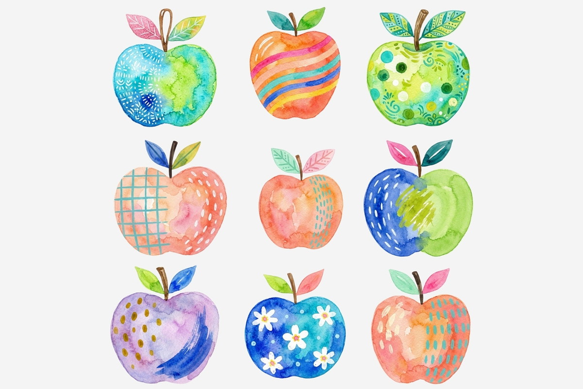 Watercolor Folk Art Apple Clipart, a Seasonal Illustration by Tanya Kart (Photo 8 of 10)