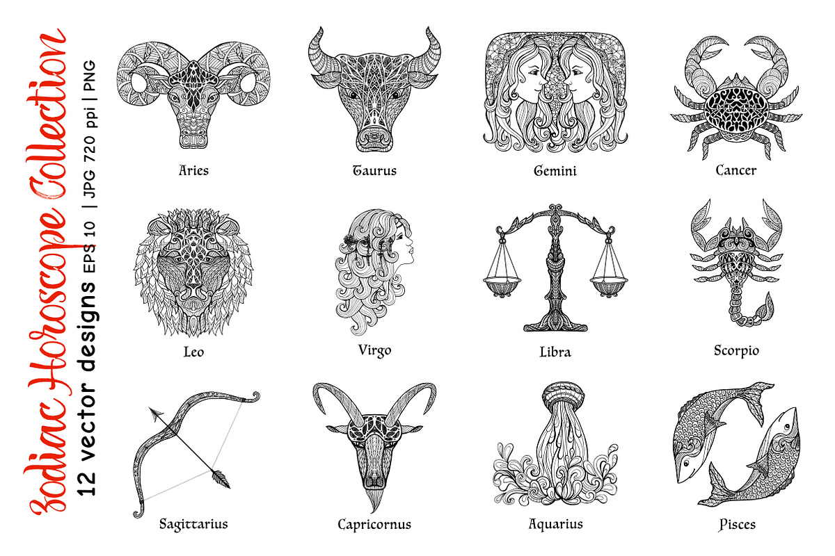 Decorative Zodiac signs, a Decorative Illustration by Elen-Lane (Photo 2 of 5)