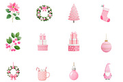Watercolor Hot Pink Christmas Clipar, an Illustration by Designworld (Thumbnail 3 of 5)