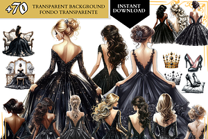 Princess Clipart Black Dress quince