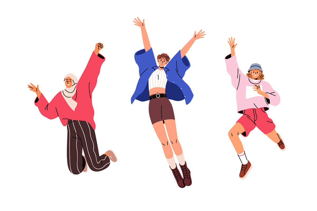 Happy girls jumping with joy set, a Person Illustration by Good Studio (Photo 4 of 5)