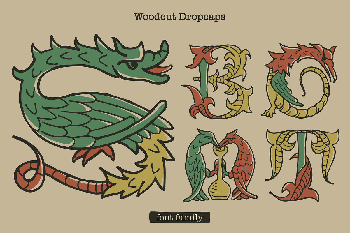 Woodcut Dropcaps, a Blackletter Font by kaer_shop (Photo 1 of 12)