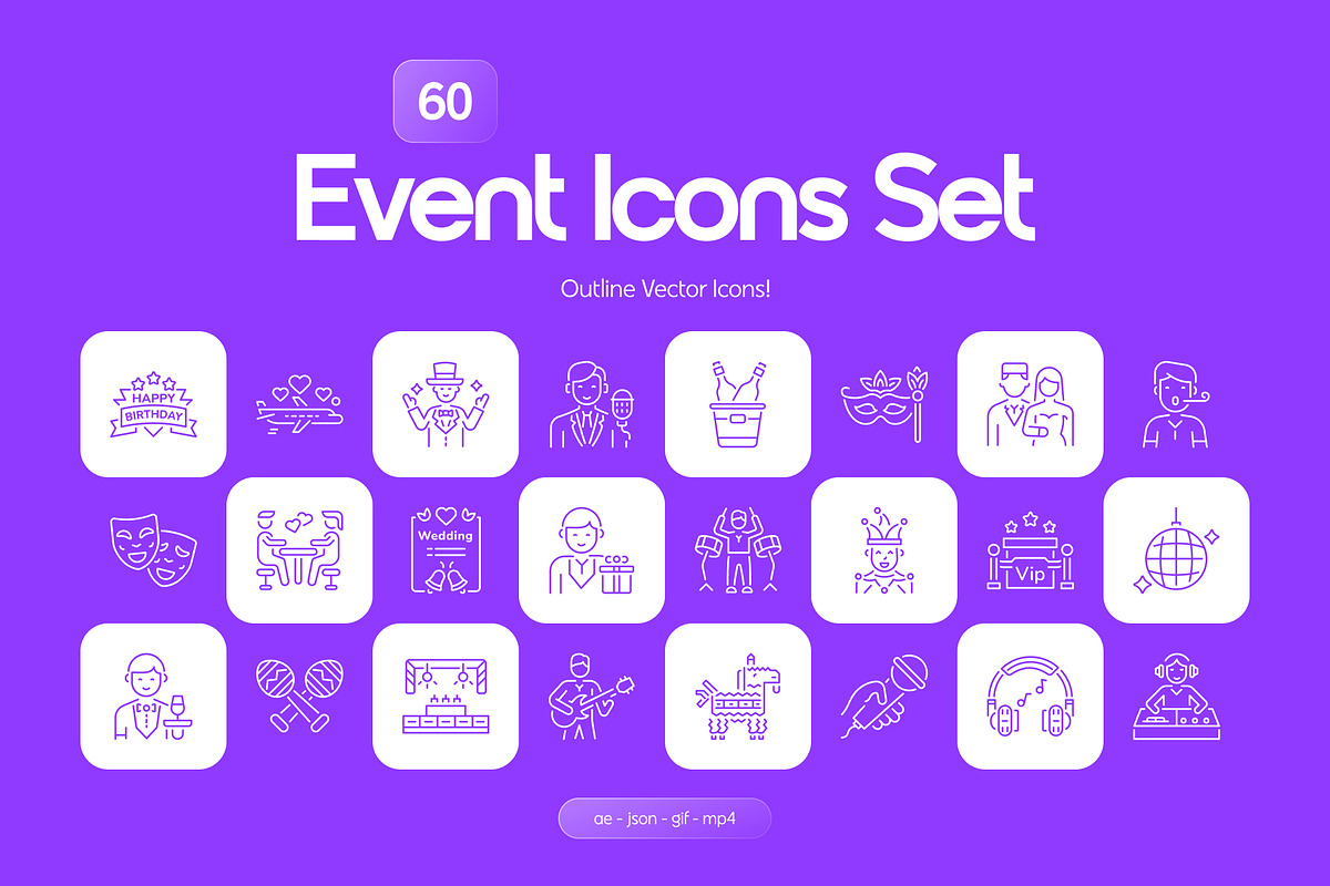 Animated Event Icons Set, an Outline Icon by Prosymbols (Photo 1 of 4)