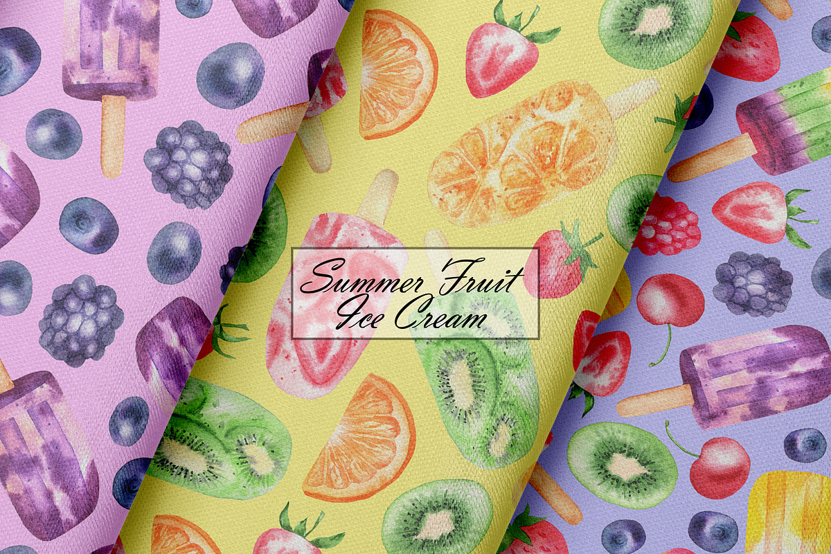 Fruit Ice Cream Seamless Patterns, a Food Illustration by OlDm_Shop (Photo 5 of 10)