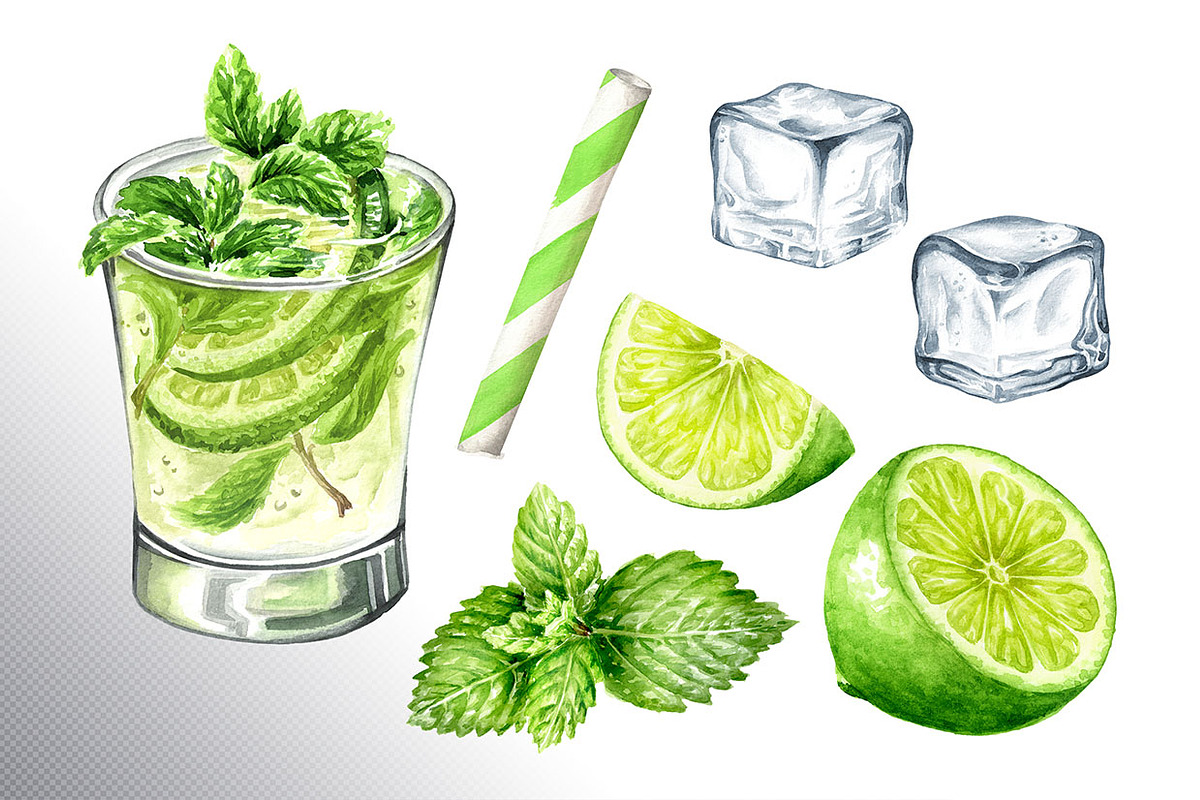 Mojito. Hand drawn watercolor set, a Food Illustration by Daria Ustiugova (Photo 9 of 11)