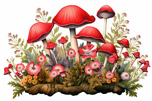 Mushroom Flowers Illustration Field