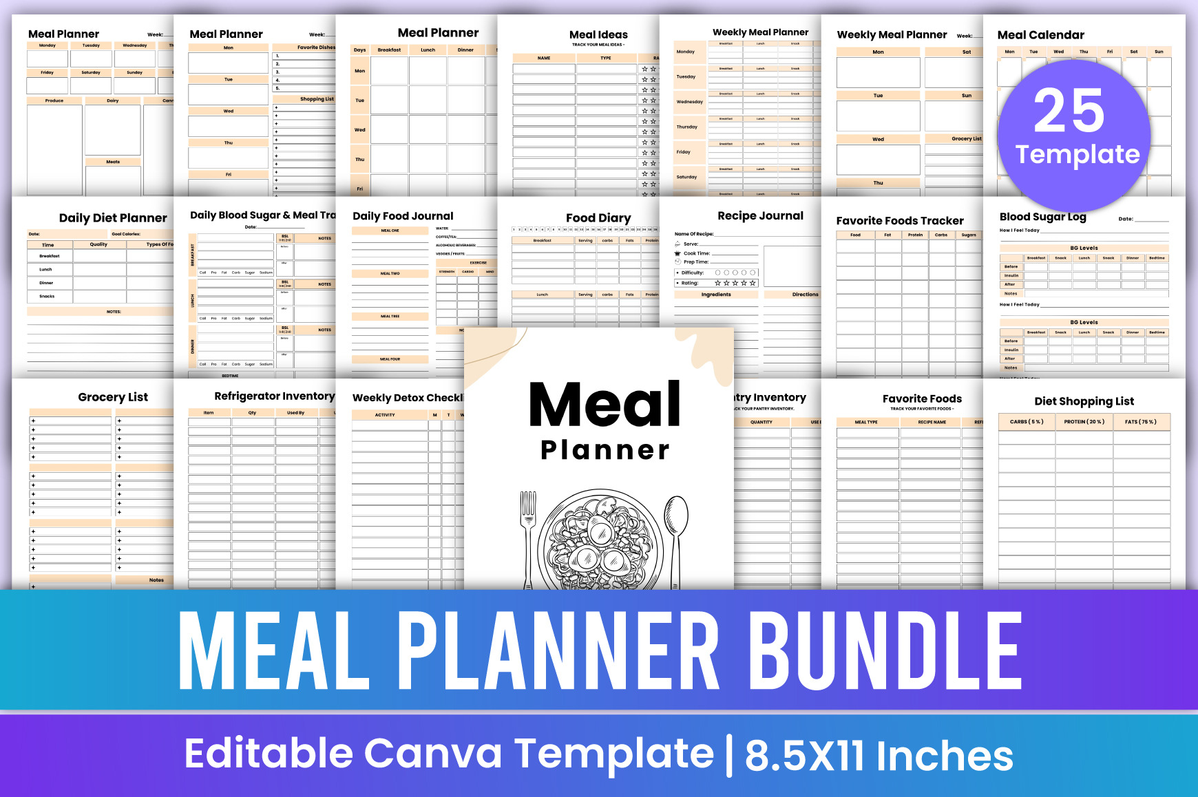 Meal Planner Bundle Canva Template