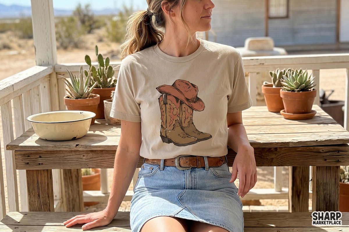 Rustic Cowgirl Boots With Wide Brim, an Object Graphic by SharpMarketplace (Photo 2 of 4)