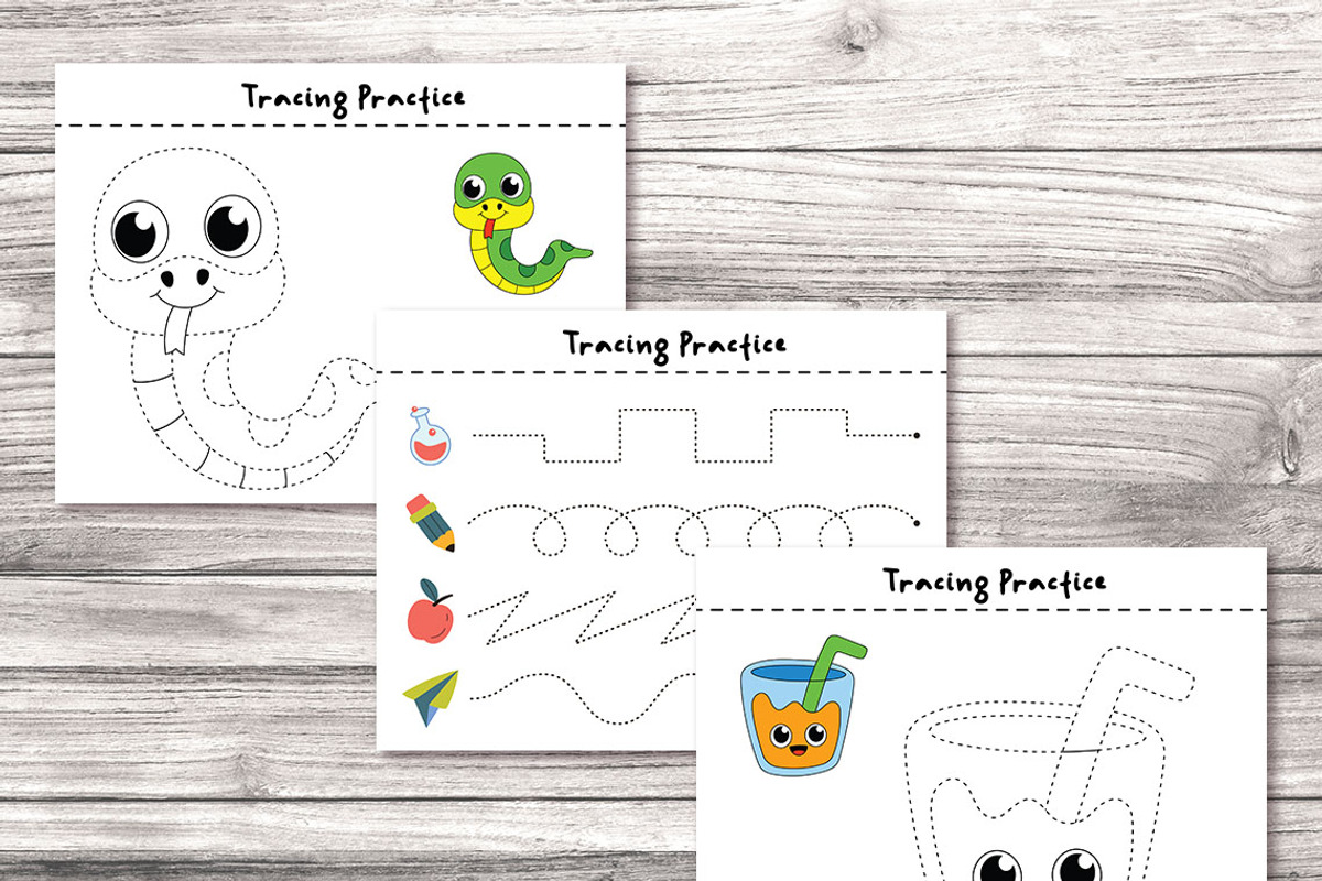 20 Tracing Practice Worksheets, a Stationery Template by Graphicsnext