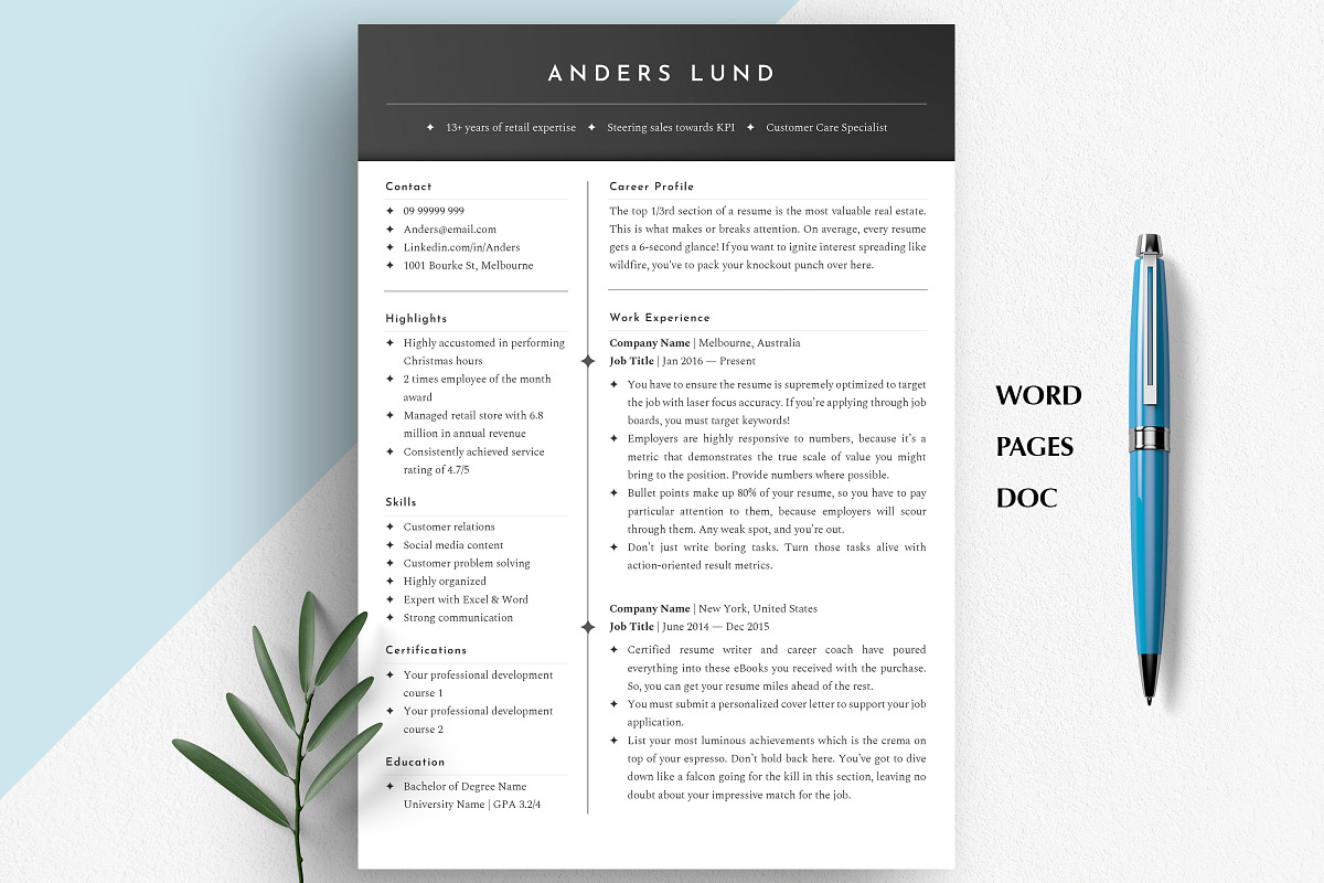 Professional Resume Template Word, a Resume Template by Career Canvas (Photo 7 of 13)