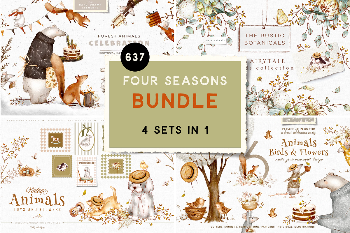 Four Seasons Animals Bundle, an Animal Illustration by TL Design (Photo 1 of 27)