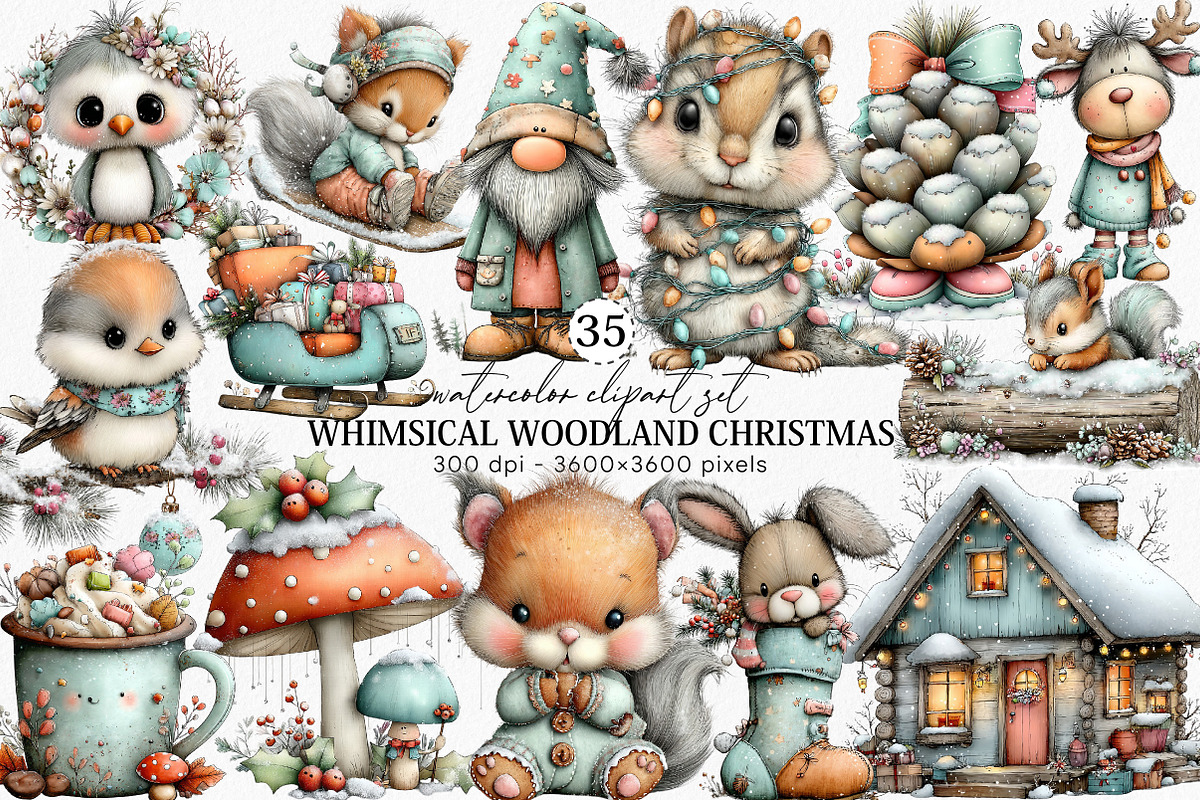 Whimsical Woodland Christmas Clipart, an Illustration by Canvas Craft (Photo 1 of 6)