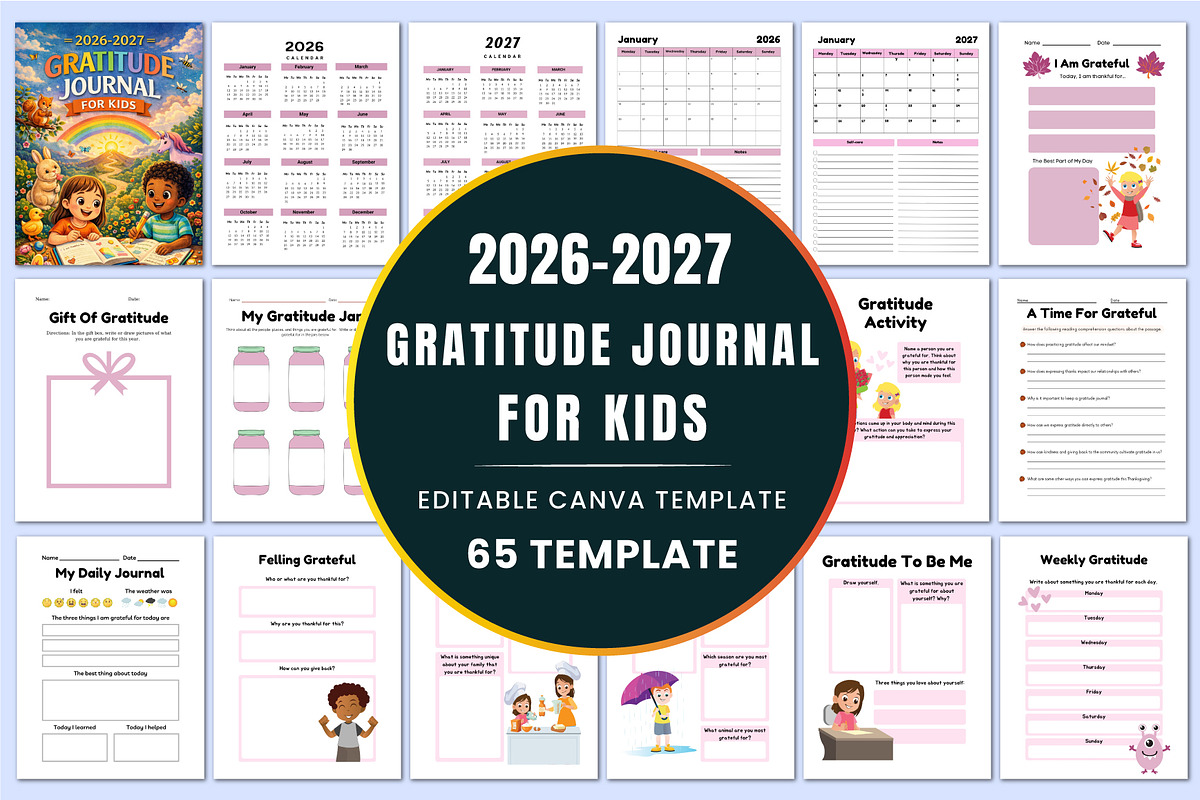 2026–2027 Gratitude Journal for Kids, a Stationery Template by Shumaya (Photo 1 of 5)