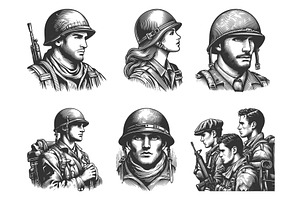 Soldier in Uniform engraving set, an Illustration by AlexArt