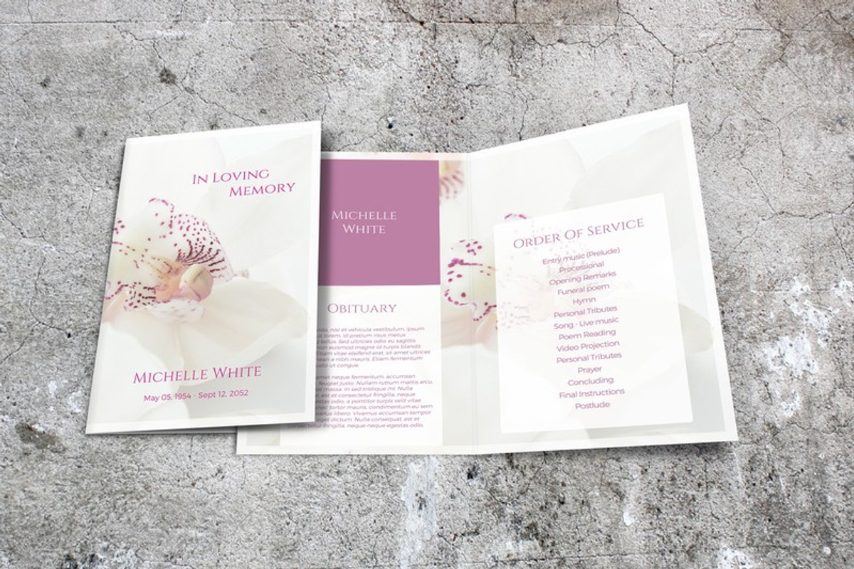 Orchid Funeral Program Template, a Brochure Template by Final Tribute (Photo 4 of 5)