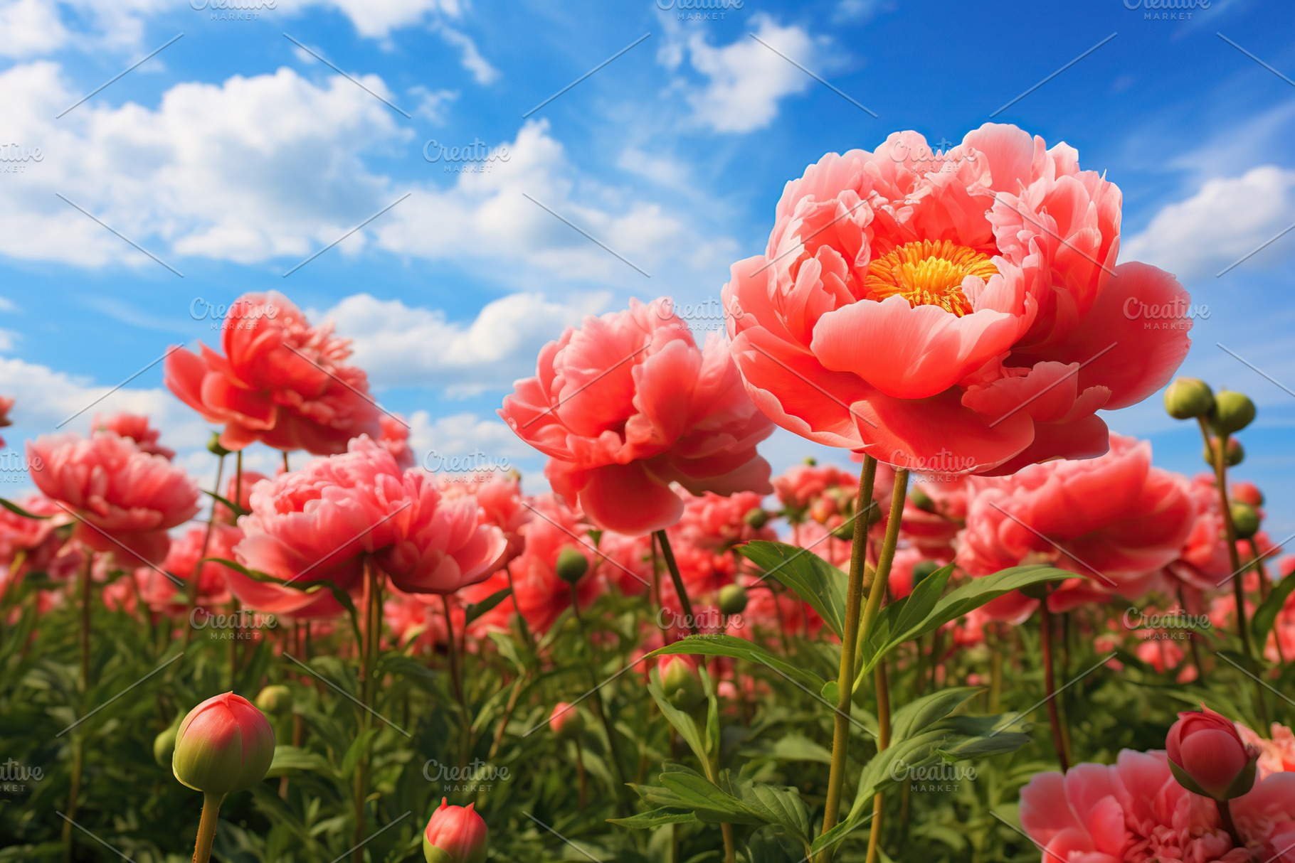 Red peony flowers field, a Nature Photo by AlyaAnd
