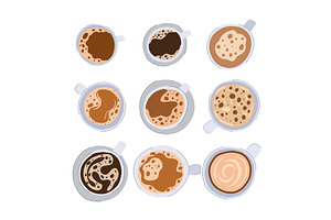 Coffee Cup Top Set Cartoon Vector