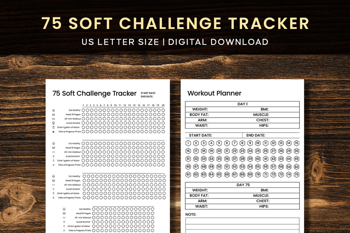 75 Soft Challenge Tracker – 5-Pages, a Stationery Template by Graphicsnext (Photo 1 of 4)