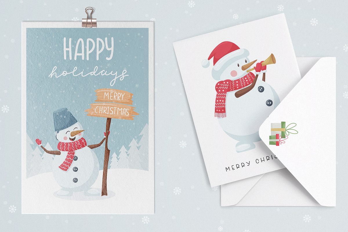 Christmas snowmen & cards, a Seasonal Illustration by Valeria Soloveva (Photo 3 of 6)