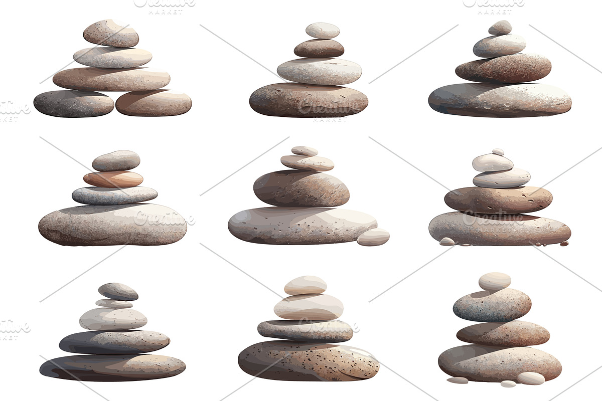 A set of stones stacked in a pyramid, an Illustration by LadadikArt