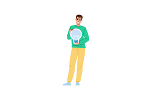 Young man holding a big light bulb, an Education Illustration by pikepicture