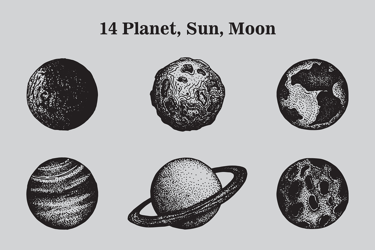 Hand drawn Space - Star Moon Sun, an Illustration by Artolabs (Photo 3 of 14)