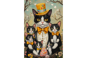 Easter Tuxedo Cat Family Wall Poster, an Animal Illustration by Art Paradise Studios