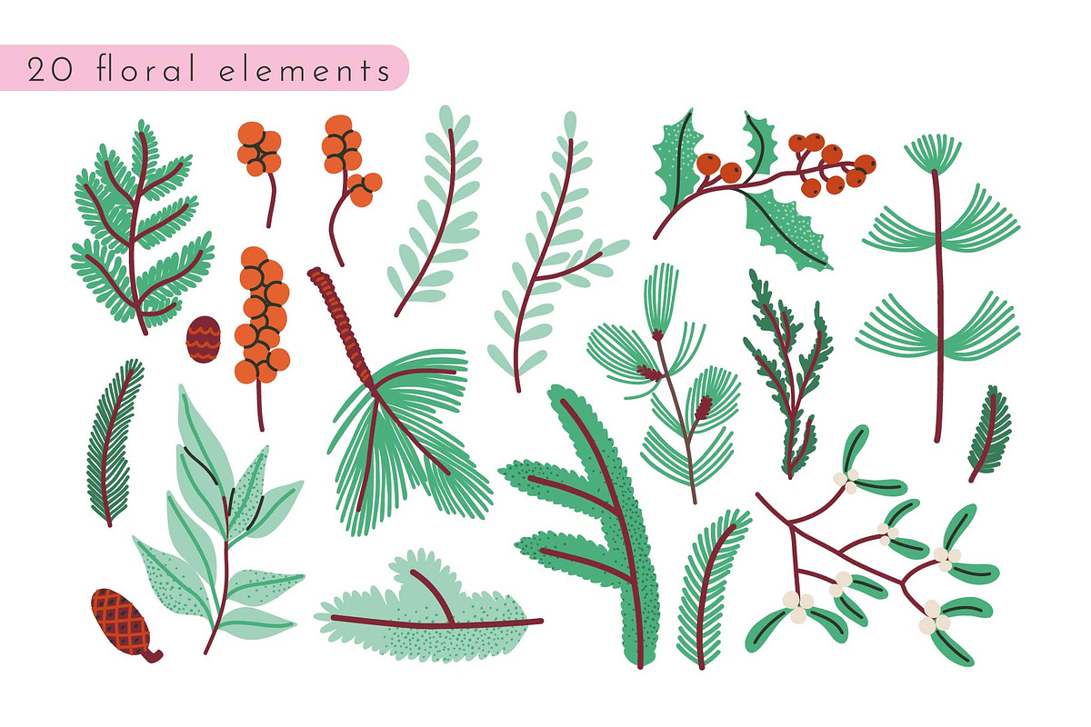 CHRISTMAS FLORA: clipart, a Seasonal Illustration by Elliko shop (Photo 2 of 6)