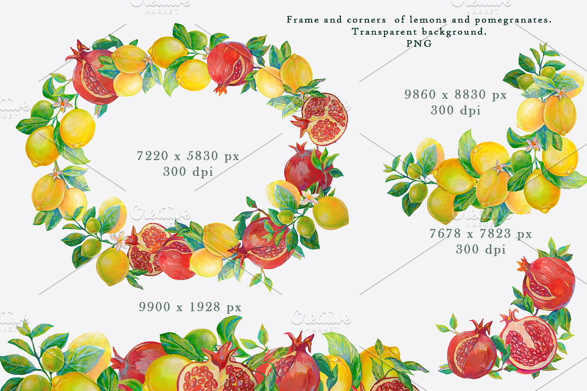 Lemons, Pomegranates elements, frame, an Object Graphic by Alena Lazareva (Photo 2 of 10)