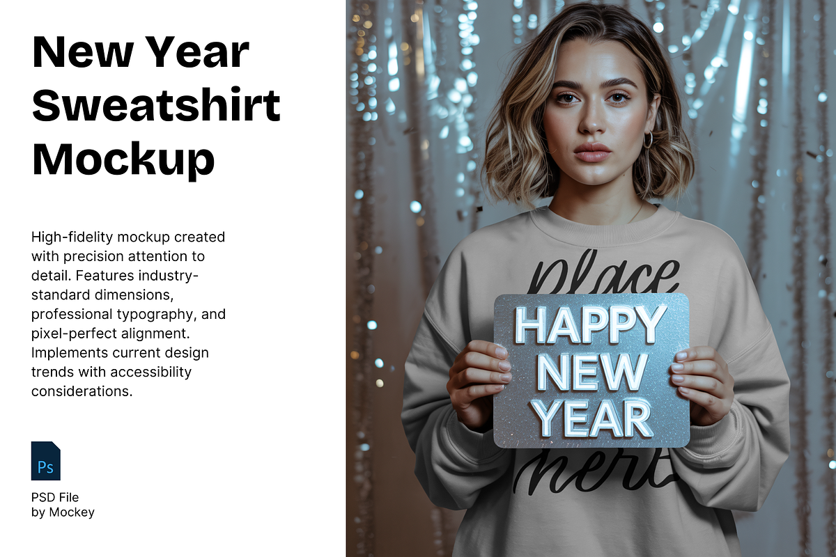 New Year Sparkle Sweatshirt Mockup, a Hoody Mockup by mockeyai (Photo 1 of 3)