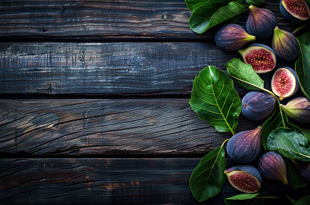Fresh figs with copyspace on wooden table, a Food & Drink Photo by AlyaAnd
