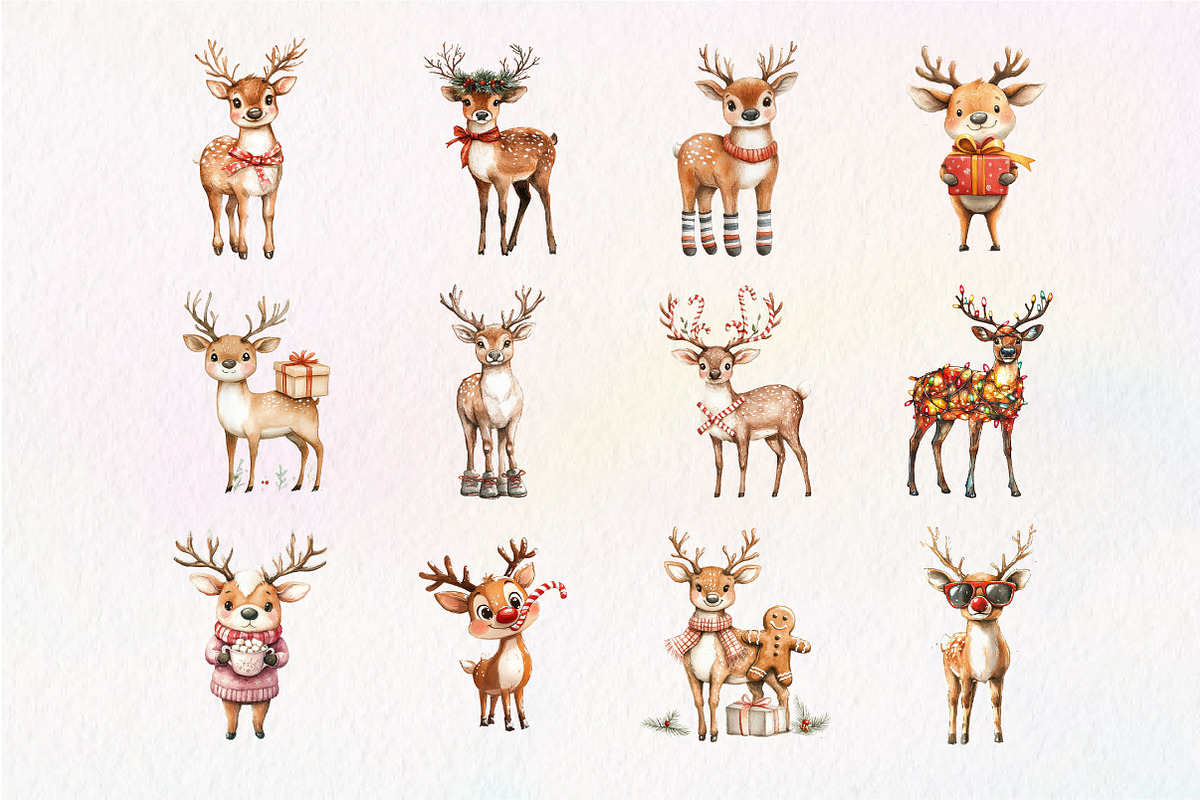 Quirky Christmas Reindeer Clipart, an Illustration by Dream Creation (Photo 3 of 4)