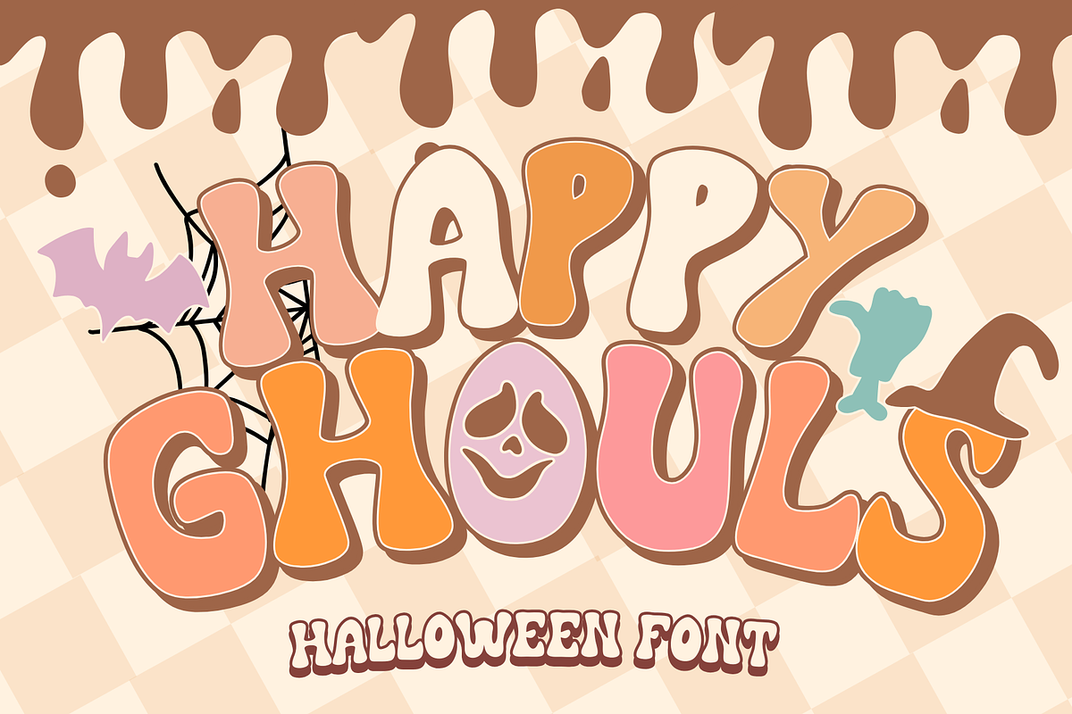 Happy Ghouls is a Halloween font, a Sans Serif Font by Brown Cupple (Photo 1 of 6)